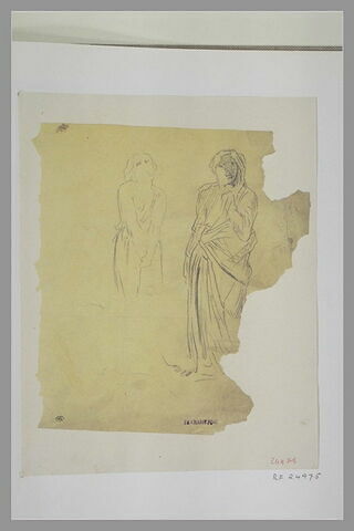 Femme demi nue, debout, joignant les mains ; femme drapée, debout, image 1/1