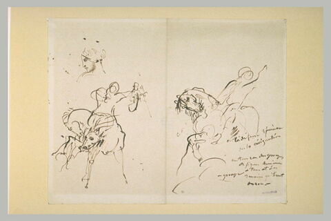 Deux études de cavalier et profil d'un visage de femme, image 1/1