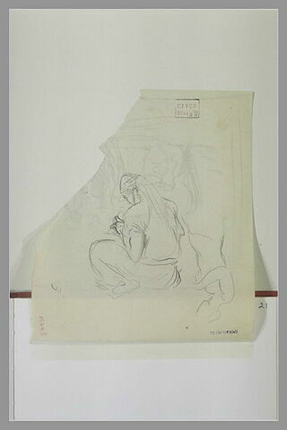 Mauresque assise, de dos ; femme debout, de profil à droite, image 1/1