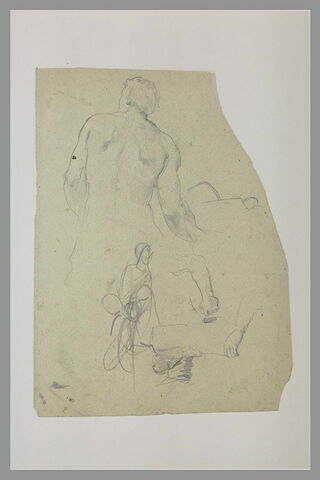 Homme nu, vu de dos ; bras ; main ; figure de femme, image 1/1