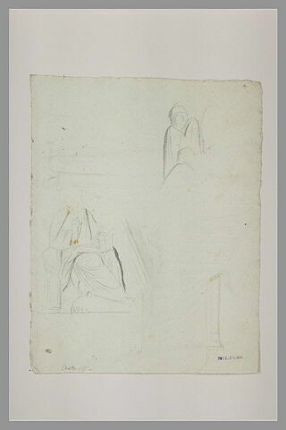 Homme drapé, assis, tenant un volume ; figures ; architectures d'Amalfi, image 1/1