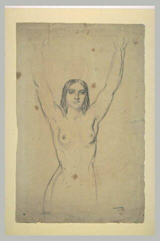 Femme nue, de face, les bras levés, image 1/1