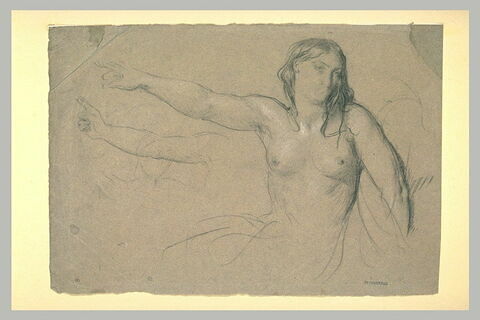 Femme nue, à mi-corps, presque de face, tendant son bras droit, image 1/1