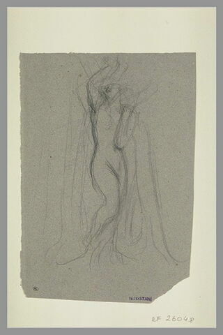 Femme nue debout, le bras gauche replié et la main portée à l'épaule, image 1/1