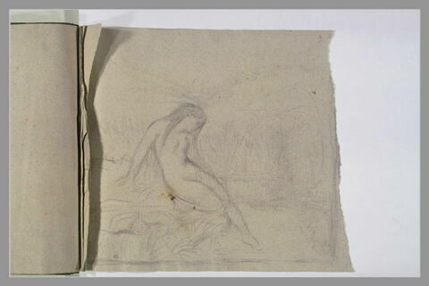 Jeune femme nue, assise, au bord de l'eau, image 1/1