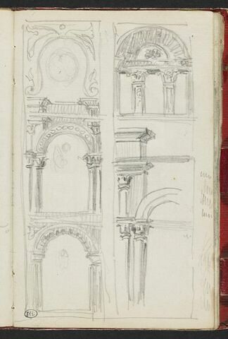 Six études d'arcs cintrés, de colonne et motifs décoratifs