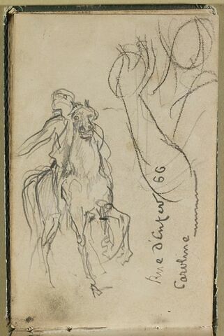 Cavalier, silhouette d'une demi-figure, et notes manuscrites