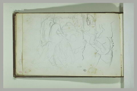 Etudes ;  un groupe de trois femmes nues ; figures repliées sur elles-mêmes, image 1/1