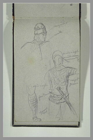 Etude de parties d'armure et d'un guerrier du Moyen-Age, image 1/1