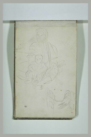 Femme tenant un enfant entre ses jambes et étude d'oiseau, image 1/1