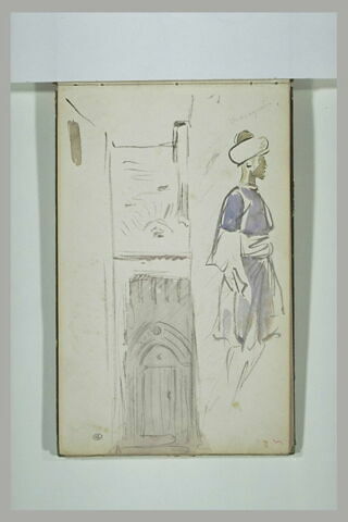 Croquis d'une porte encadrée de mur et étude d'un homme algèrien, image 1/1