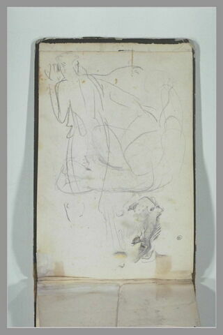 Tête de lion ; femme nue assise, bras levés ; femme nue, vue de dos, image 1/1