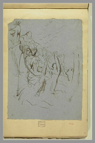 Adolescents devant un personnage assis ; étude de tête et de bras, image 1/1