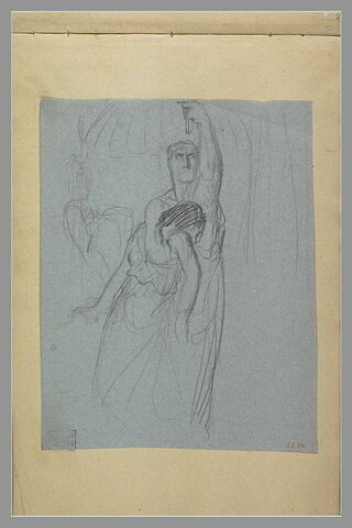 Homme debout, de face, levant un couteau de la main gauche, tenant une femme, image 1/1