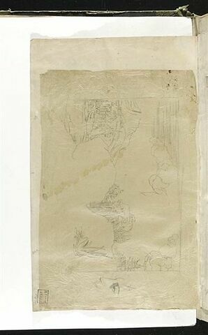 Paysage nuageux, avec un château ; tête de profil, image 1/2