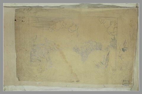 Paysage nuageux, avec un château ; tête de profil, image 2/2