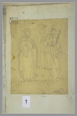 Deux personnages en costumes du XVè s, l'un en robe, l'autre en veste courte, image 2/2