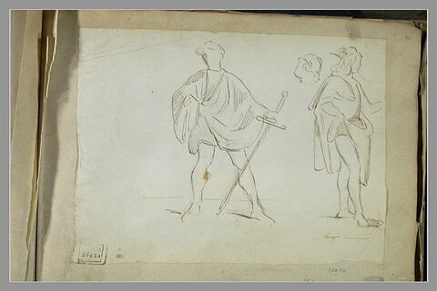 Homme tenant une épée, tête d'homme, homme de profil à droite, image 2/2