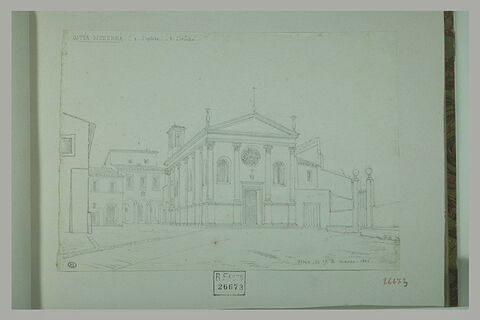 Ostia moderna: place avec une façade d'église et autres constructions, image 1/1