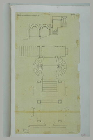 Coupe et plan de l'escalier du couvent de Sainte Françoise Romaine