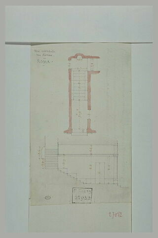 Rome: plan et coupe d'escalier d'un petit vestibule rue Sixtine, image 1/1