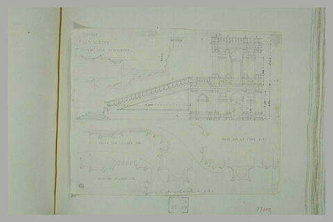 Profil et plan de la grande loge supérieure de la Villa d'Este à Tivoli