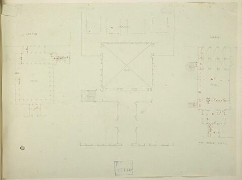 Plan du palazzo Gavassini à Ferrare et plan de deux autres édifices, image 1/2
