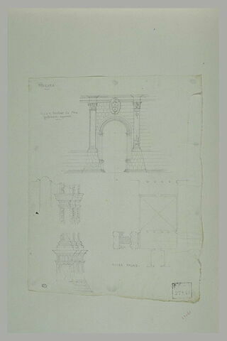 Portail du palazzo dei Diamanti et détails architectoniques ; plan d'un édifice à Ferrare, image 2/2