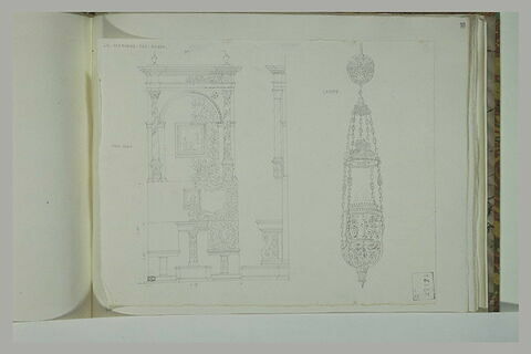 Façade et profil d'un petit monument, et étude de lampe, image 1/1
