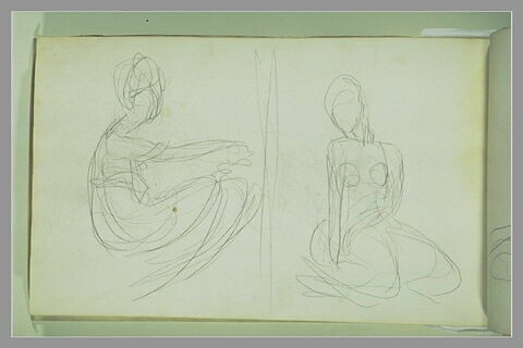Femme assise, de profil ; femme assise sur ses genoux, image 2/2