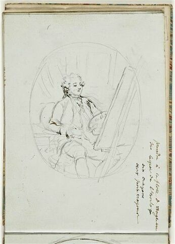 Jeune homme peignant devant un chevalet sur lequel est placée une toile