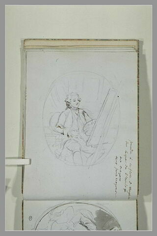 Jeune homme peignant devant un chevalet sur lequel est placée une toile, image 2/2