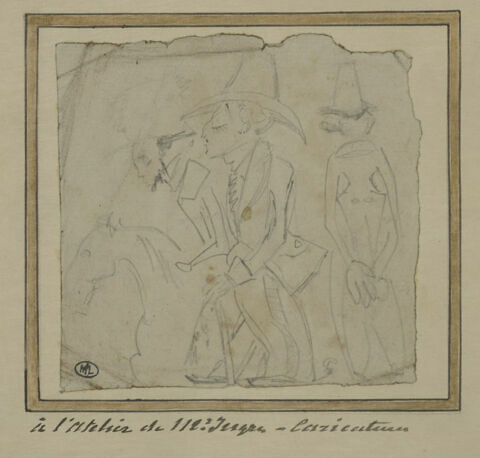 Trois hommes et un cheval : caricature de l'atelier d'Ingres
