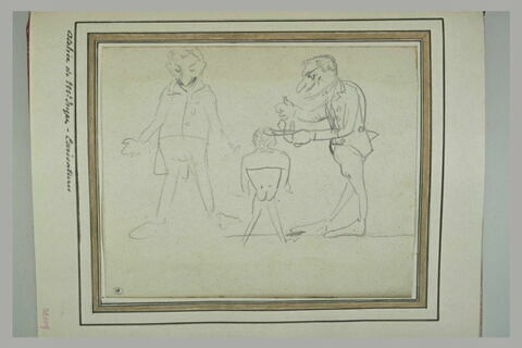 Caricature de trois hommes et scène de coiffure dans l'atelier d'Ingres, image 3/3