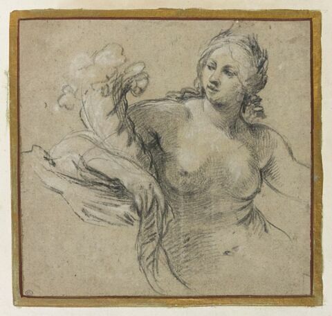 Femme nue, à mi-corps, tenant sous son bras droit une corne d'abondance, image 1/2