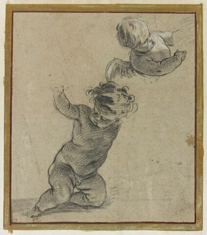 Enfant agenouillé, amour à mi-corps de trois quarts à droite, image 1/2
