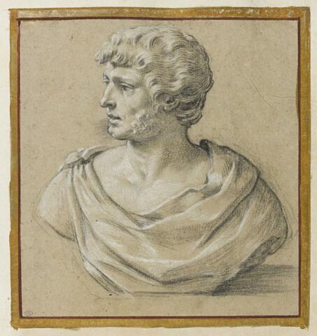 Copie de buste romain antique, de face, tête à gauche, image 1/3