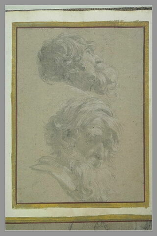 Deux têtes de vieillard, de profil, et penchée de trois quarts à droite, image 3/3