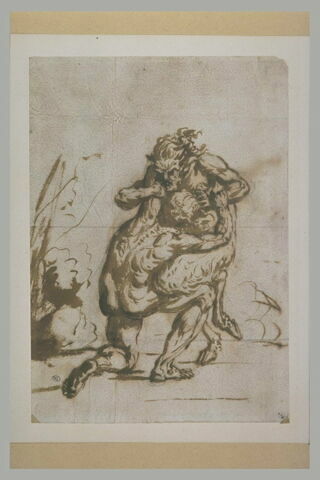 Lutte entre un homme vu de dos, et un satyre, image 2/2
