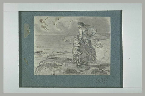 Femme et enfant au bord de la mer