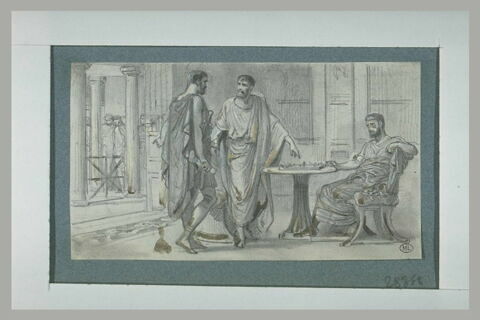 Scène pompéïenne : trois hommes jouant aux échecs, image 1/1