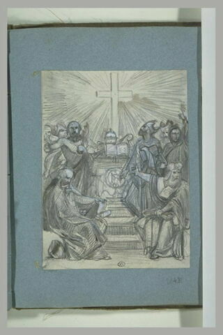 Composition allégorique : religieux autour d'un autel avec une croix, image 1/1