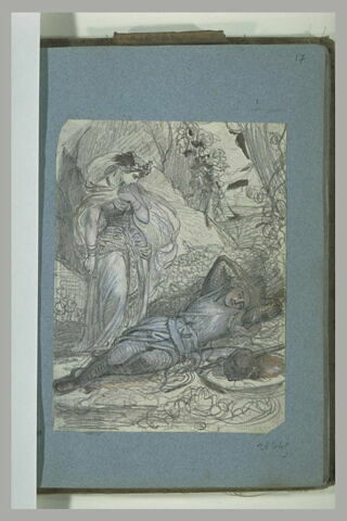 Femme séduite par un guerrier endormi qu'elle s'apprête à tuer, image 1/1