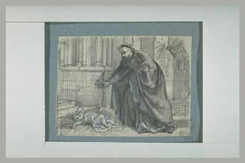 Saint Vincent de Paul trouvant un bébé abandonné sur le seuil d'une église, image 1/1