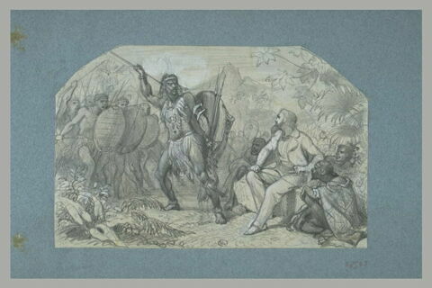 Homme assis menacé par un chef sauvage, image 1/1