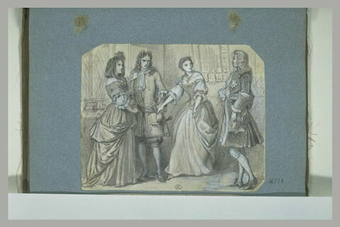 Scène époque Louis XIV : deux hommes et deux femmes, image 1/1
