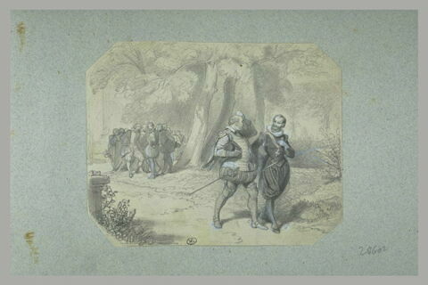 Henri IV se promenant dans un bois en compagnie d'un gros gentilhomme, image 1/1