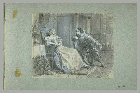 Les Trois Mousquetaires : mousquetaire conversant avec une jeune dame, image 1/1