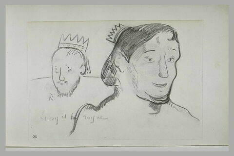 Tête d'homme barbu, coiffé d'une couronne de carton ; tête de femme, image 2/2