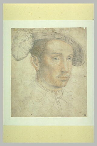 Tête de jeune homme, coiffé d'une toque à plume, image 1/1